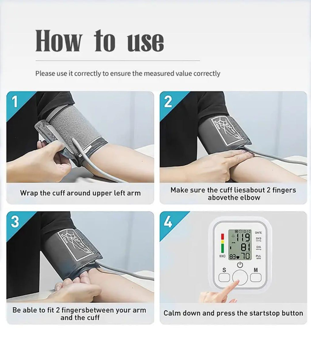 Digital Blood Pressure Monitor Fully Automatic Upper Arm BP Machine with Heart Rate Monitor